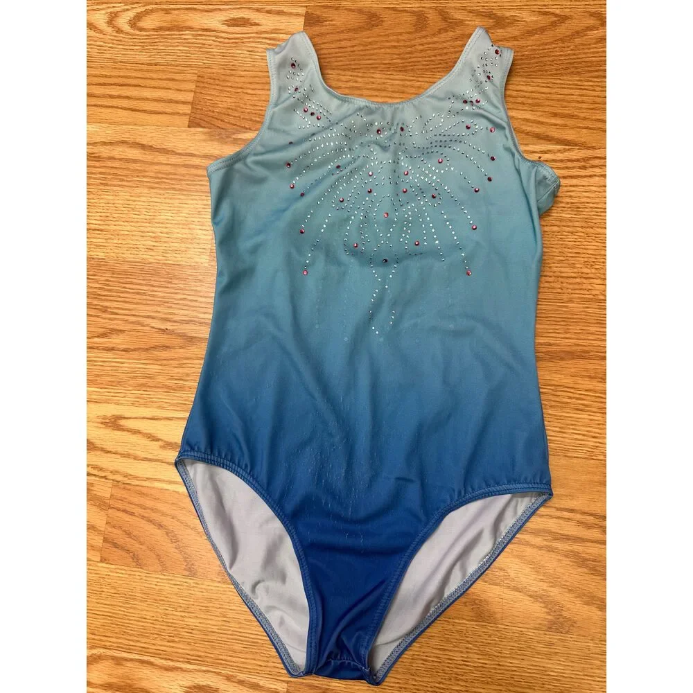 Pre-Owned Dance Gymnastics Leotard Zaclotre XL Child Blue Ombre Sparkle Acro Tu